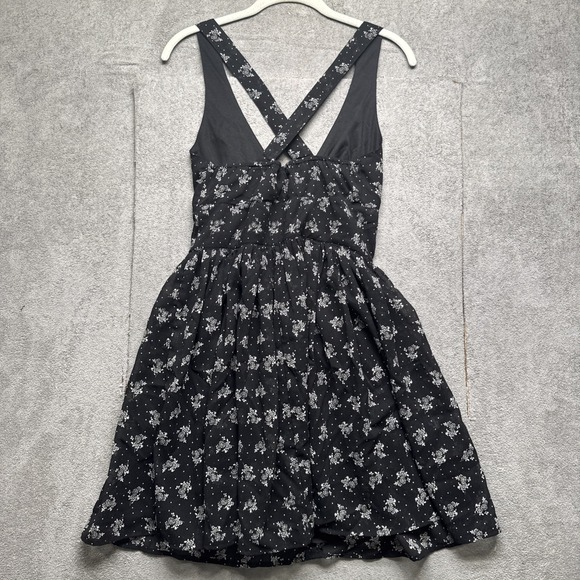 Y2K Floral Sundress Black Fit &‎ Flare Crossback Mini Dress Small Cottagecore - Picture 8 of 9
